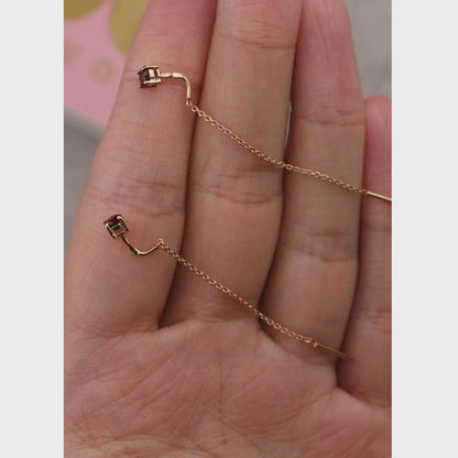 Rose Gold String earrings with Red Garnet