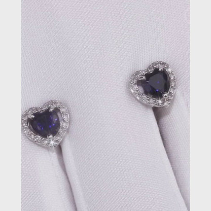 White Gold Heart shape with sapphires Studs with screws earrings.