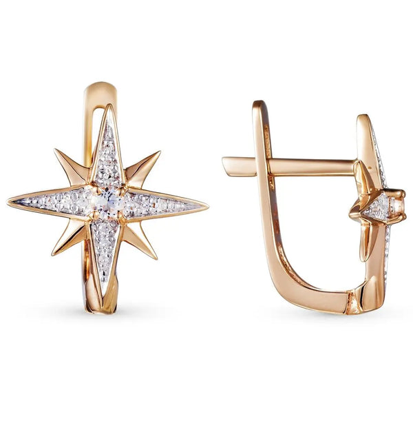 Rose Gold Latch back Star shape earrings with Colorless Topaz diamonds - cushionblue