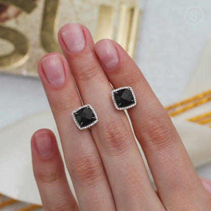 Rose Gold Studs with screws earrings with Black onyx and diamonds