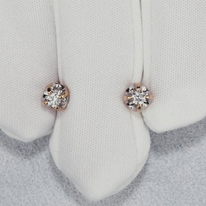 Rose Gold Studs with screws earrings with diamonds(0.12ct)