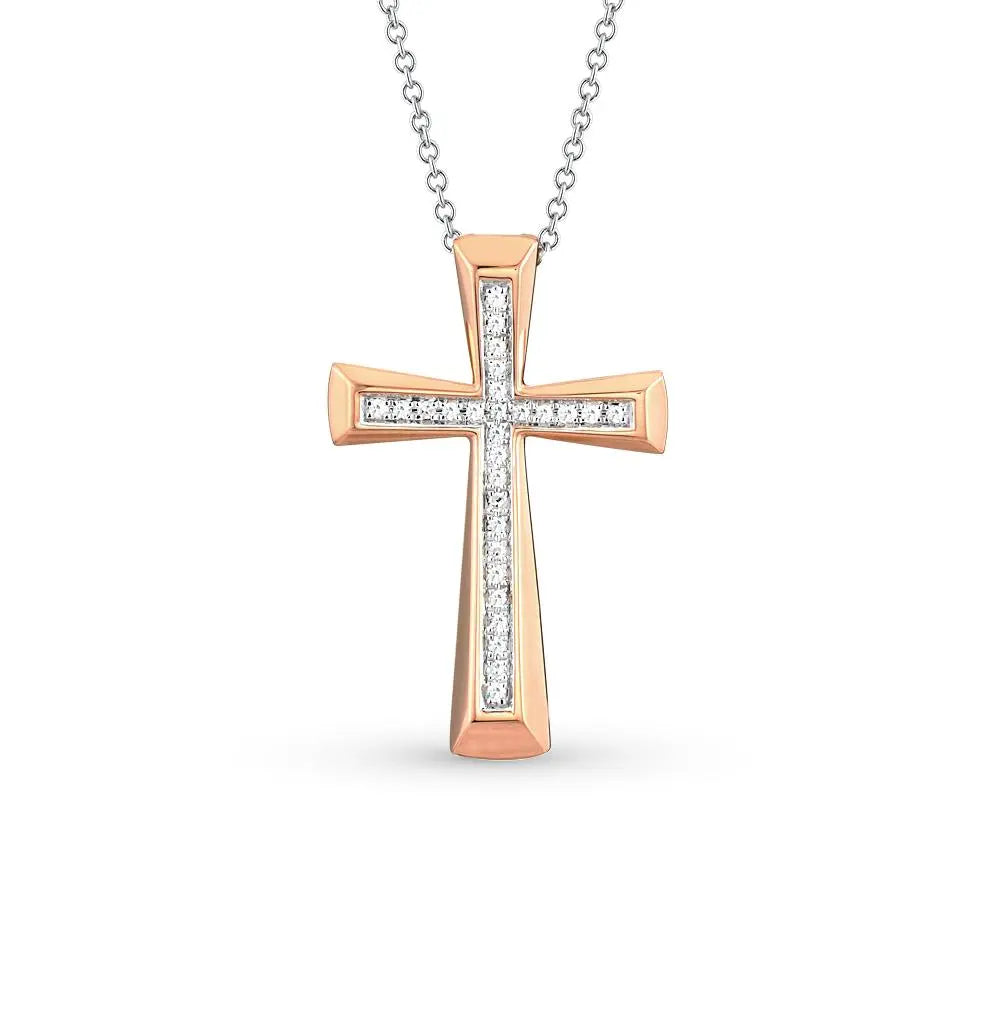 Cross Rose Gold pendant necklace with diamonds - cushionblue