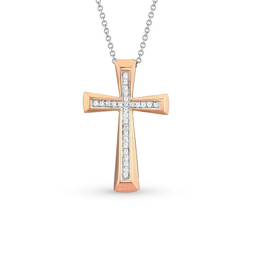 Cross Rose Gold pendant necklace with diamonds - cushionblue