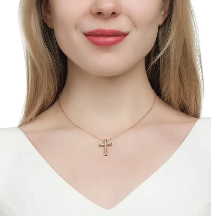 Cross Rose Gold pendant necklace with diamonds - cushionblue