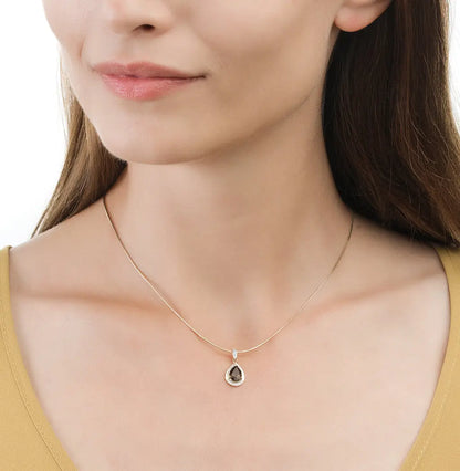 Yellow Gold pendant necklace with smoky quartz and diamonds - cushionblue
