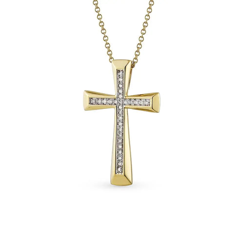Cross Yellow Gold pendant necklace with diamonds - cushionblue