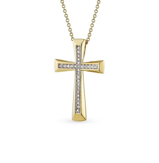 Cross Yellow Gold pendant necklace with diamonds - cushionblue