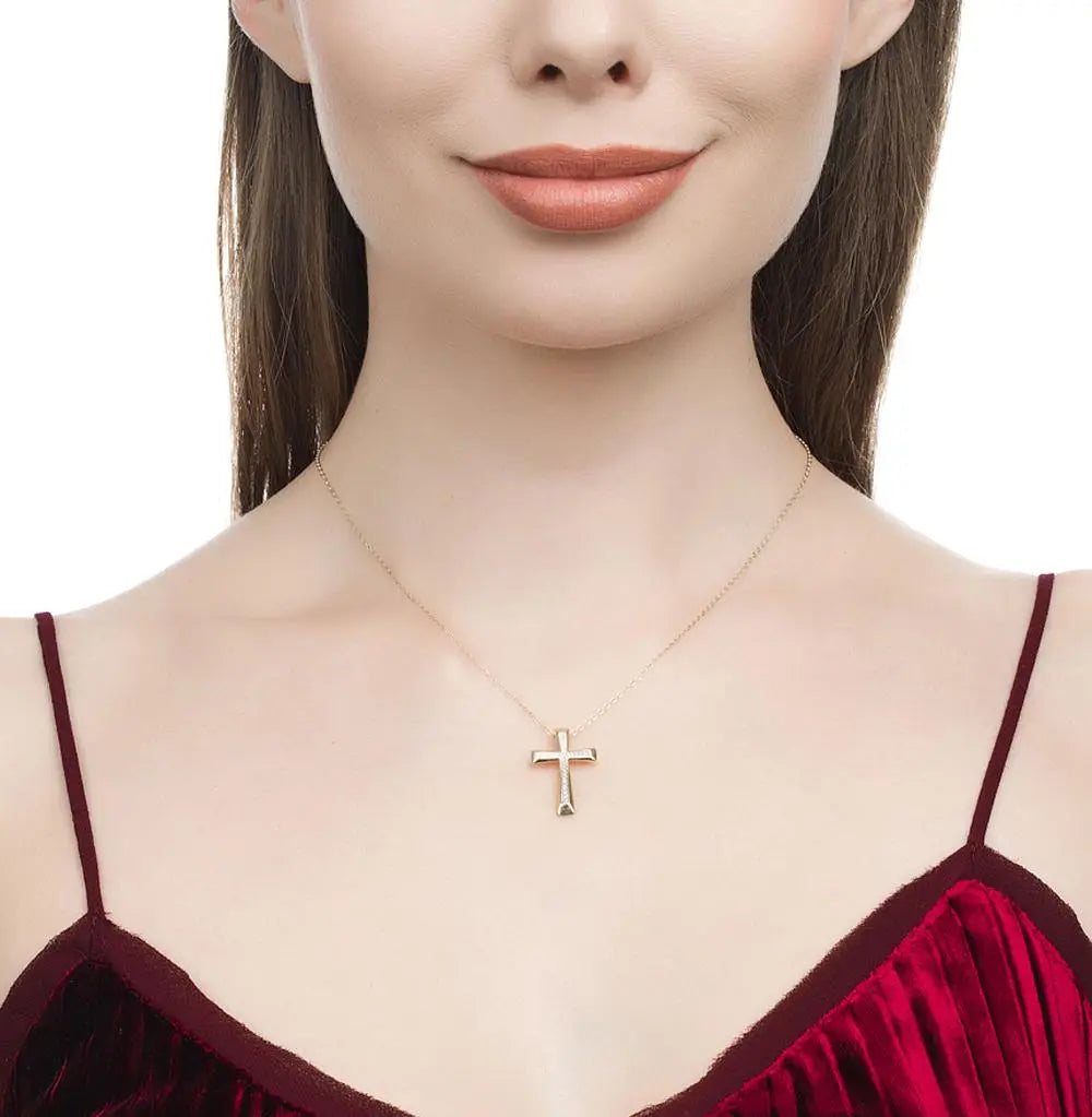 Cross Yellow Gold pendant necklace with diamonds - cushionblue