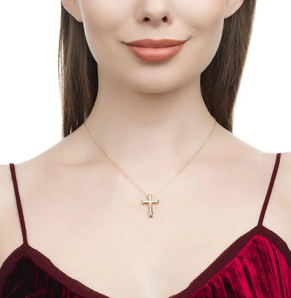 Cross Yellow Gold pendant necklace with diamonds - cushionblue
