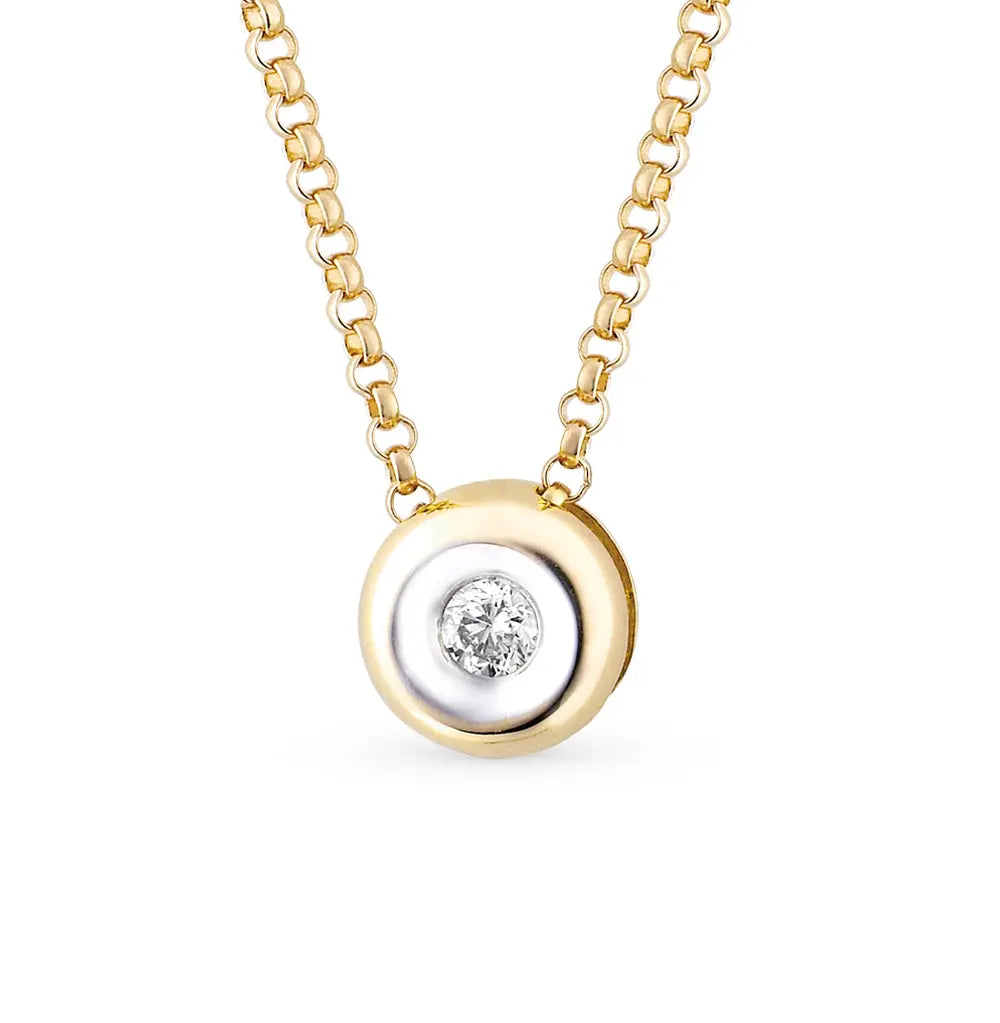 Yellow Gold Round pendant necklace with diamonds - cushionblue