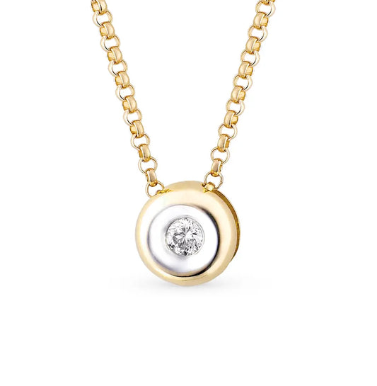 Yellow Gold Round pendant necklace with diamonds - cushionblue